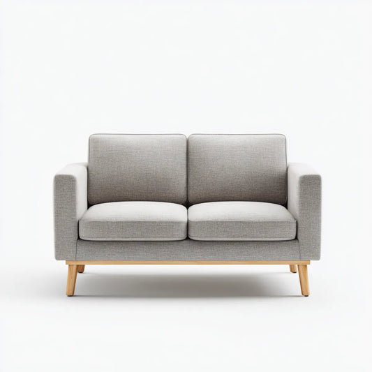 Sofa 2 jasnoszare miejsca 140 x 78 x 82 cm w kształcie prostokątnym, poliestrowym i sklejkowym
