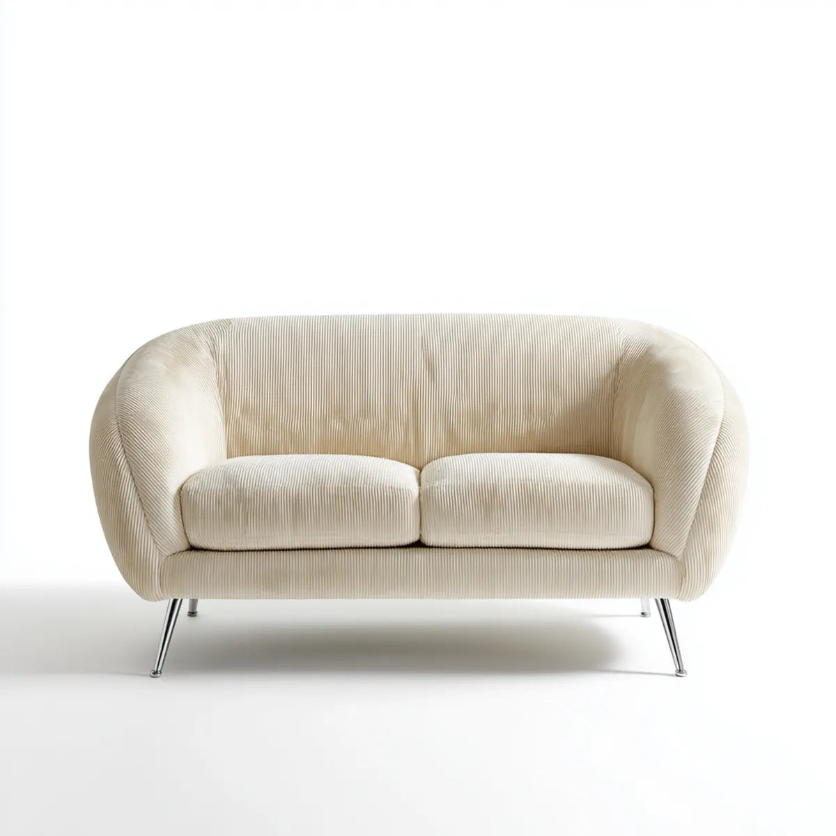 Sofa 2 umieszcza krem 160 x 85 x 78 cm w aksamicie o zaokrąglonym kształcie