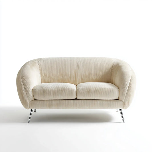 Sofa 2 umieszcza krem 160 x 85 x 78 cm w aksamicie o zaokrąglonym kształcie