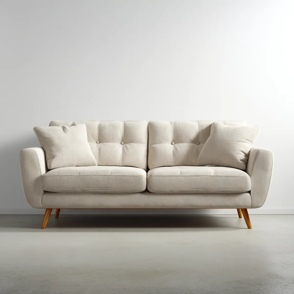 Sofa 2 krem z aksamitu z poliestrowymi paskami z litymi nogami z drewna 160 x 82 x 86 cm