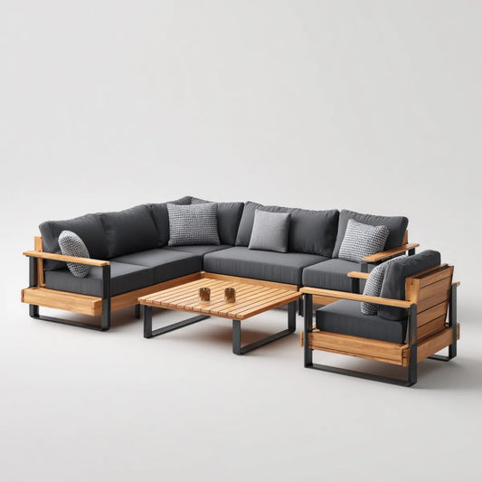 Sofa ogrodowa, 6- osobowy taras Lounge Set Antracyt charakter kształt litery L z akacji stali litej i poliester 250 x 250 cm z tabeli 110 x 60 cm