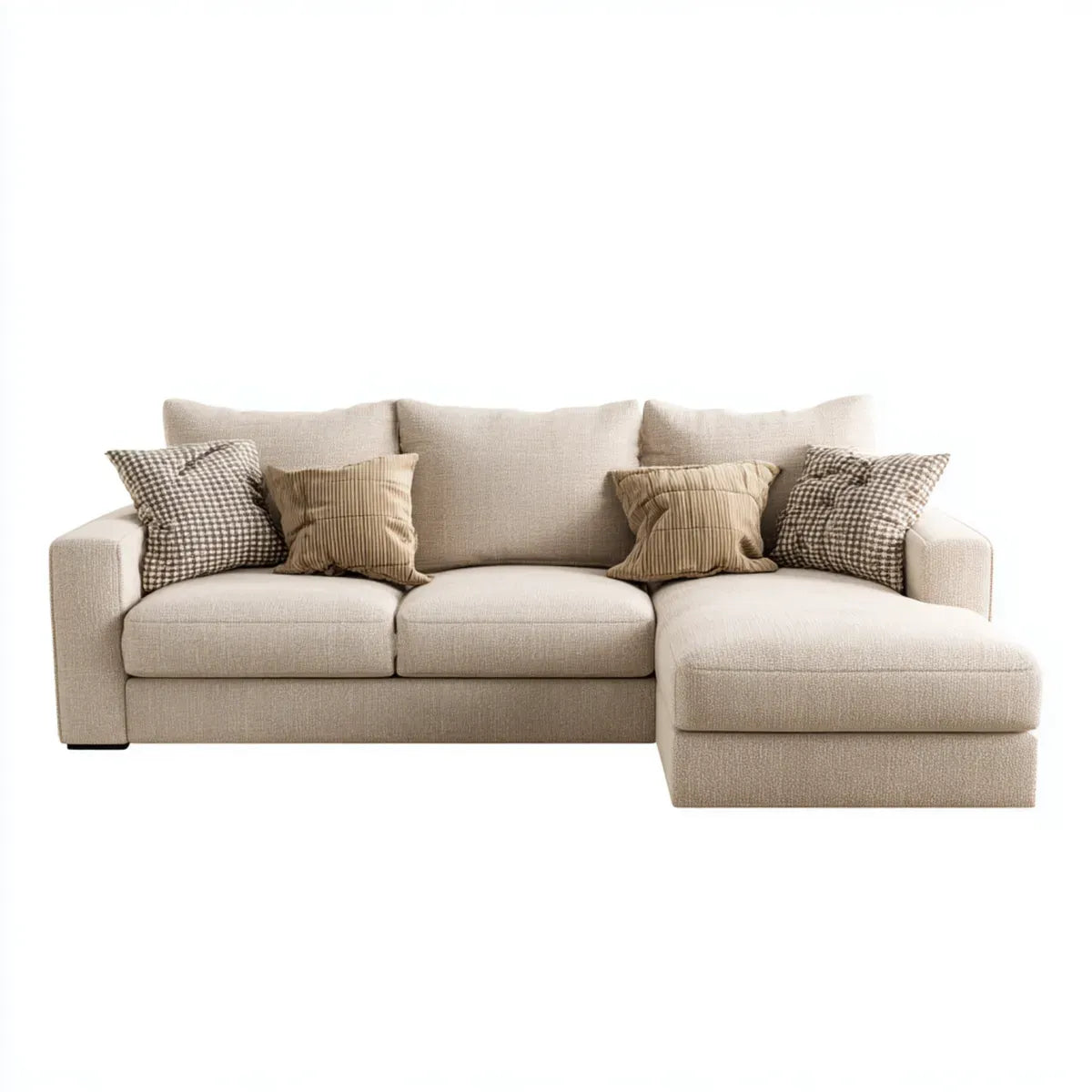Sofa, Kanapa narożna 3 fotele z szewcem z prawej beżowej poliestru 280 x 160 x 85 cm