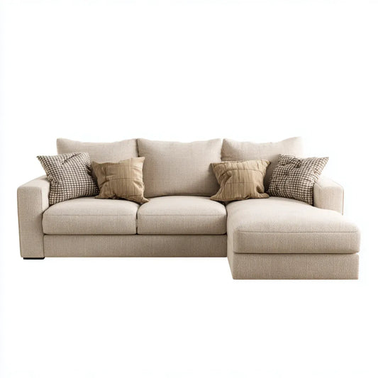 Sofa, Kanapa narożna 3 fotele z szewcem z prawej beżowej poliestru 280 x 160 x 85 cm