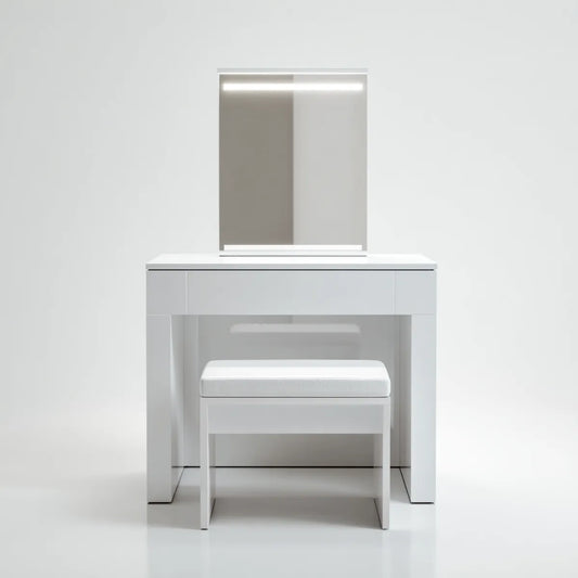 Toaletka, Tolet z lustrem LED i biały stołek 80 x 40 x 75 cm prostokątna MDF