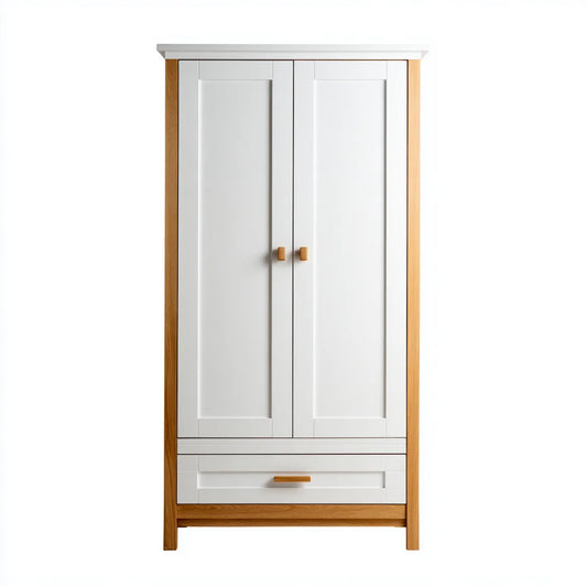 Szafa Biała naturalna 90 x 50 x 190 cm litego drewna sosnowego z 2 drzwiami i szufladą