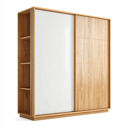 Szafa, Pływająca szafka drzwi z otwartymi półkami bocznymi Dąb biały 180 x 60 x 200 cm prostokątna płyta wiórowa