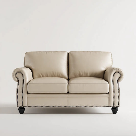 Sofa, 2-fotelikowa kanapa beżowa 160 x 90 x 95 cm PU- sztuczny prostokątna